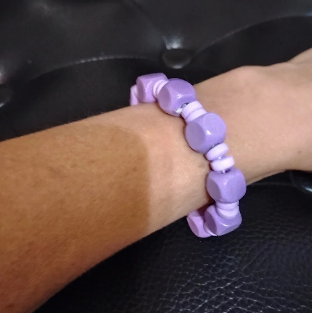 Purple Beaded Wooden & Polymer Clay Kids Bracelet Elastic String